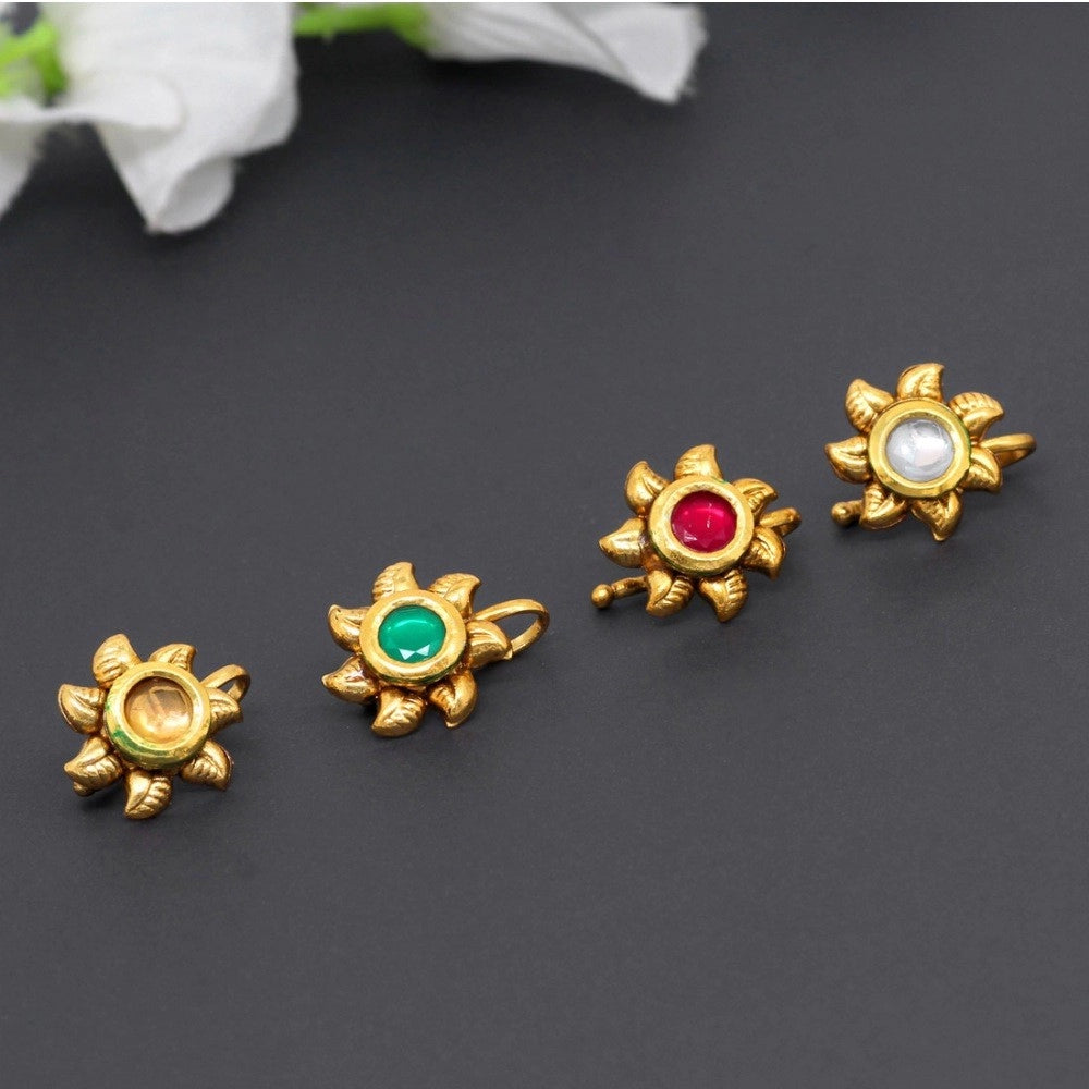 Women's Multi Color Kundan Nose Pin Combo Of 4 Pieces - GillKart