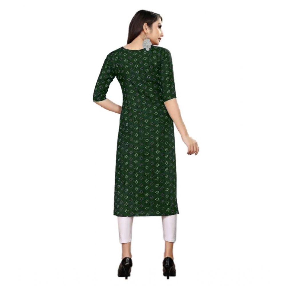 Women's Casual 3/4th Sleeve Printed Cotton Blend Kurti (Green) - GillKart