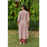 Women's Casual 3/4th Sleeve Printed Cotton Kurti Set (Red) - GillKart