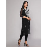 Women's Casual 3/4th Sleeve Embroidered Georgette Kurti (Black) - GillKart