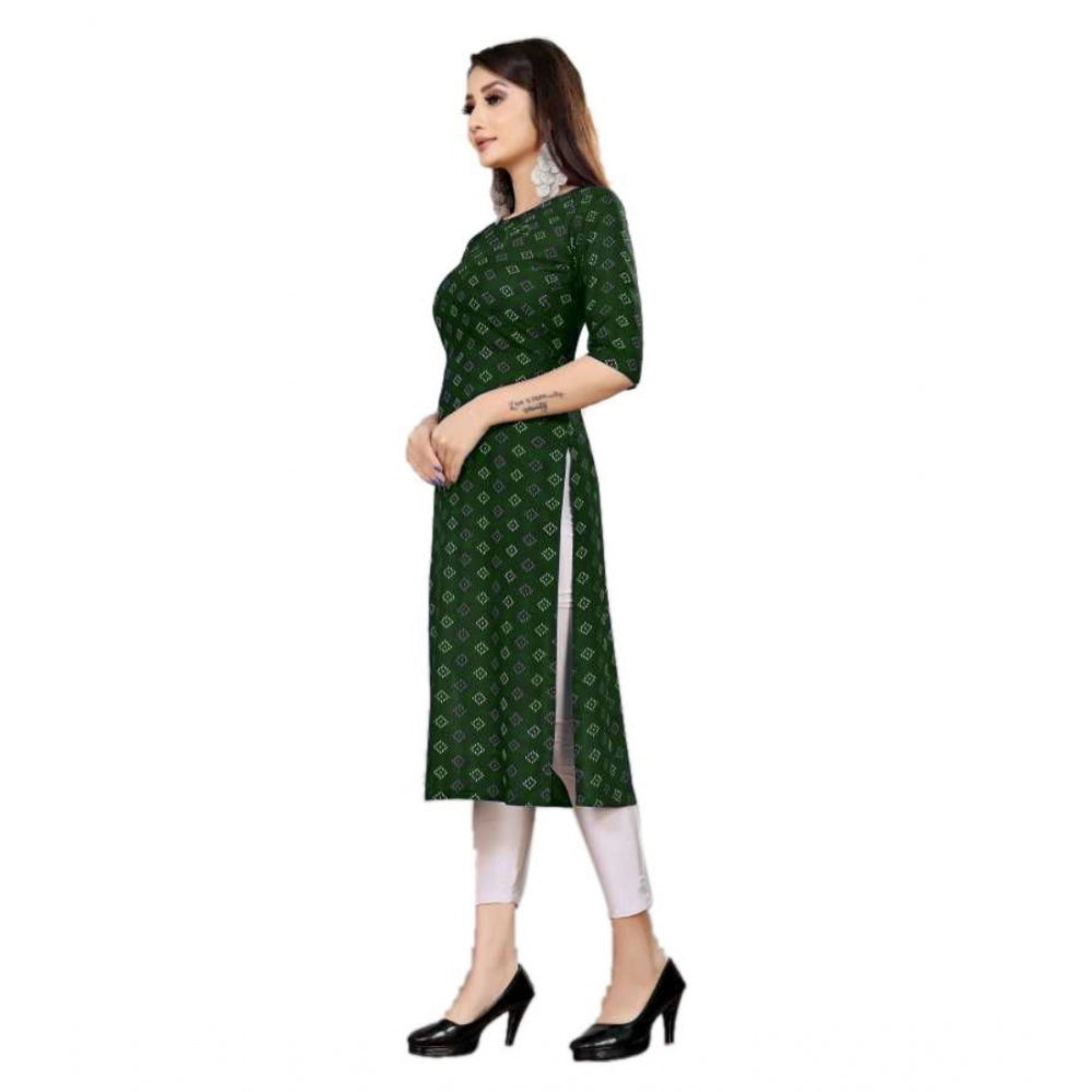 Women's Casual 3/4th Sleeve Printed Cotton Blend Kurti (Green) - GillKart