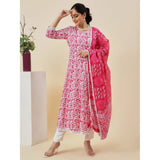 Women's Casual 3/4th Sleeve Printed Cotton Kurti Set (Pink) - GillKart