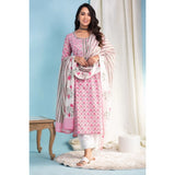 Womens Casual 34th Sleeve Printed Cotton Kurti Set Pink