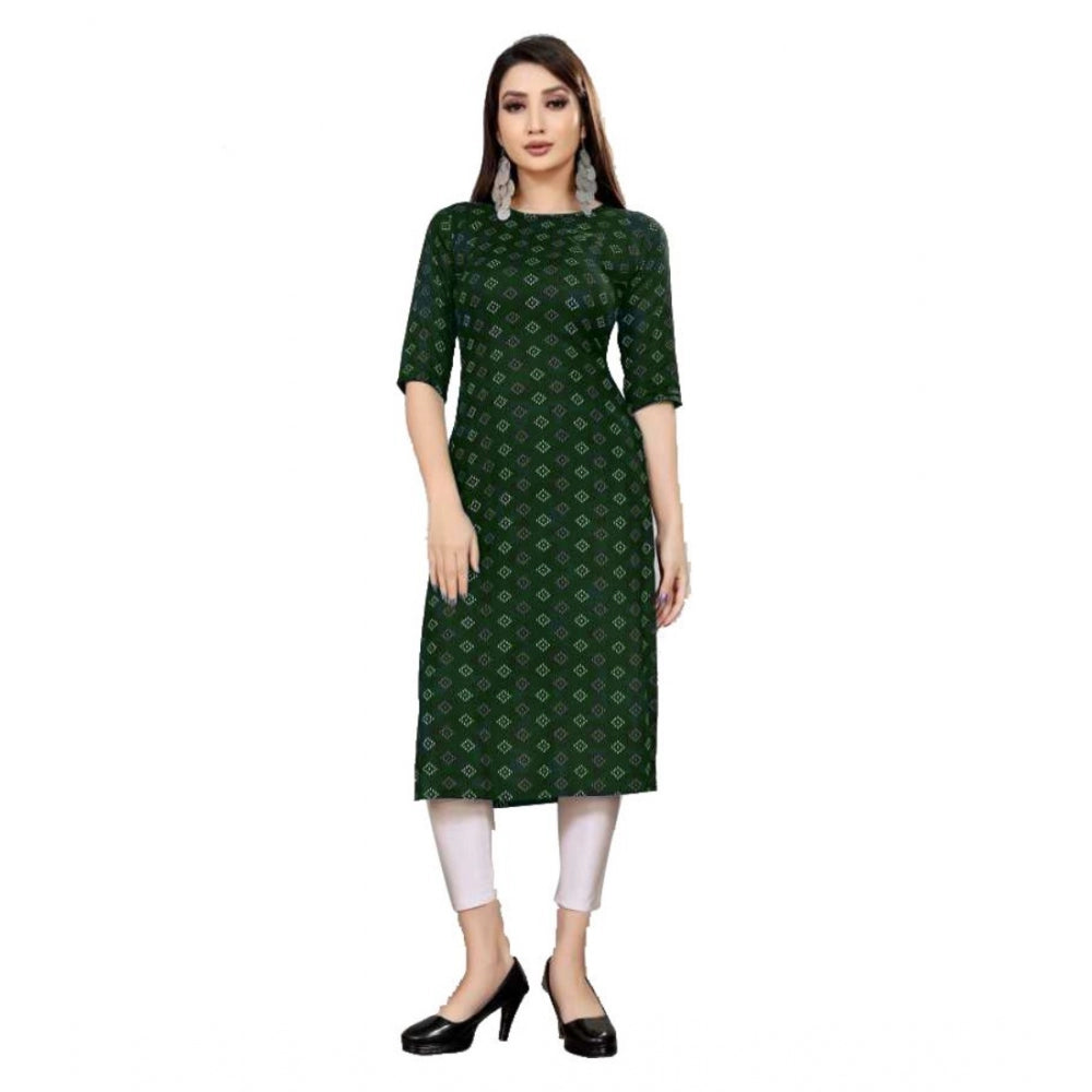 Women's Casual 3/4th Sleeve Printed Cotton Blend Kurti (Green) - GillKart