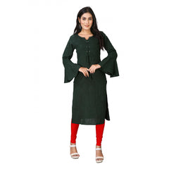 Women's Casual Full Sleeve Viscose Rayon Printed Kurti (Dark Green) - GillKart