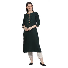 Women's Casual 3/4 Sleeve Viscose Rayon Printed Kurti (Green) - GillKart