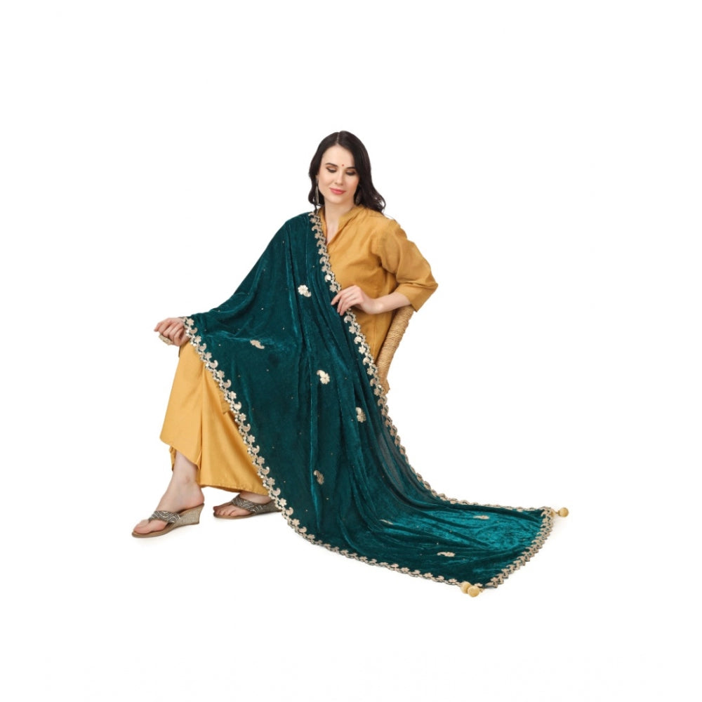 Women's Velvet Gotta Patti Dupatta (Dark Green, Length: 2.25 to 2.50 Mtr) - GillKart