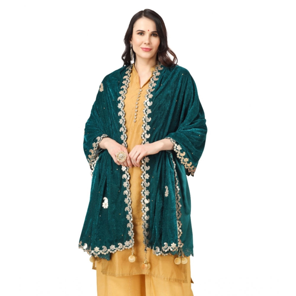 Women's Velvet Gotta Patti Dupatta (Dark Green, Length: 2.25 to 2.50 Mtr) - GillKart