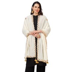 Women's Velvet Gotta Patti Dupatta (Off White, Length: 2.25 to 2.50 Mtr) - GillKart