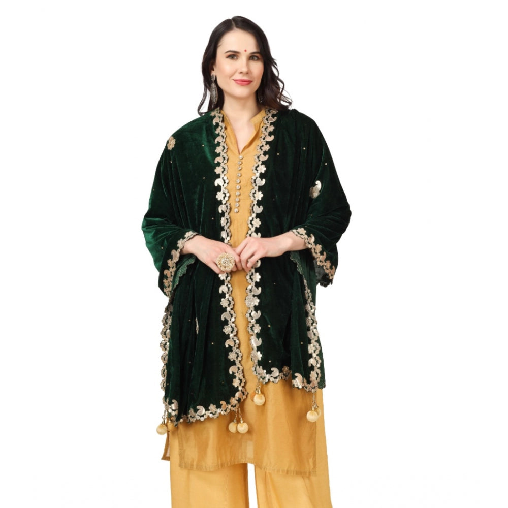 Women's Velvet Gotta Patti Dupatta (Green, Length: 2.25 to 2.50 Mtr) - GillKart