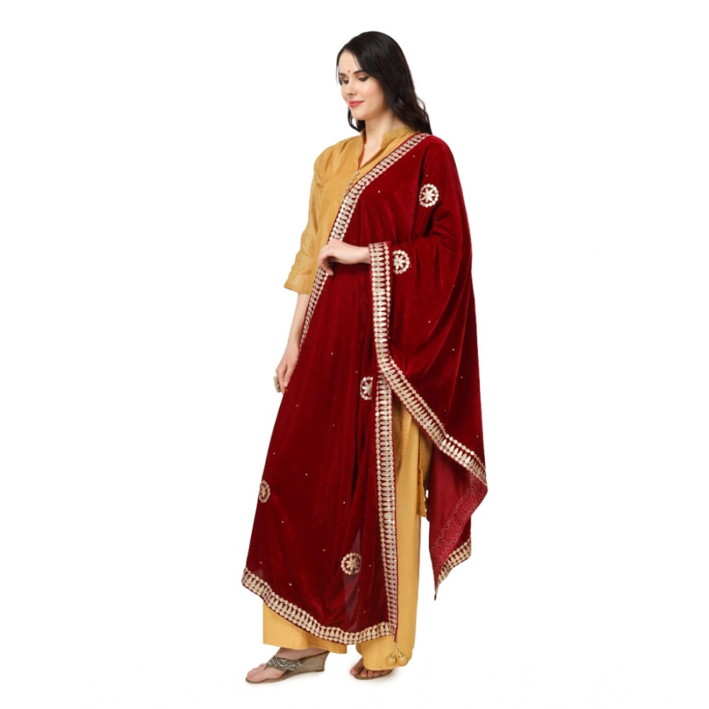 Women's Velvet Gotta Patti Dupatta (Maroon, Length: 2.25 to 2.50 Mtr) - GillKart