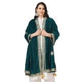 Women's Velvet Gotta Patti Dupatta (Dark Green, Length: 2.25 to 2.50 Mtr) - GillKart