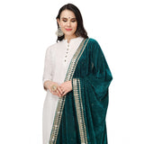 Women's Velvet Gotta Patti Dupatta (Dark Green, Length: 2.25 to 2.50 Mtr) - GillKart