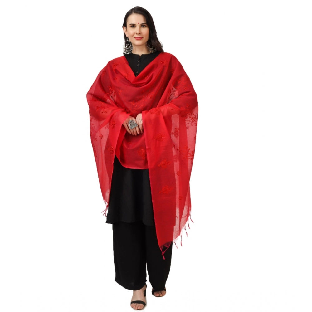 Women's Cotton Embroidered Dupatta (Red, Length: 2.25 to 2.50 Mtr) - GillKart