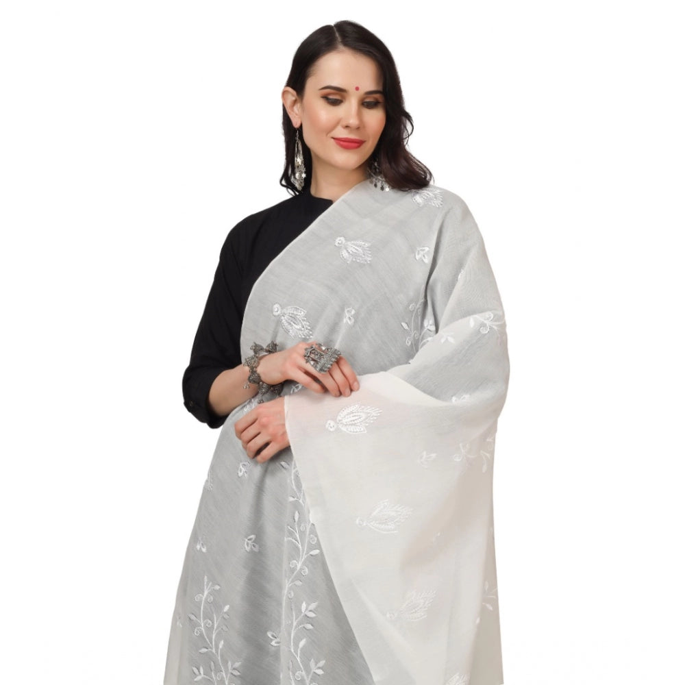 Women's Cotton Embroidered Dupatta (White, Length: 2.25 to 2.50 Mtr) - GillKart