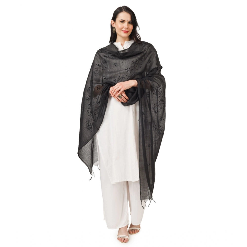 Women's Cotton Embroidered Dupatta (Black, Length: 2.25 to 2.50 Mtr) - GillKart