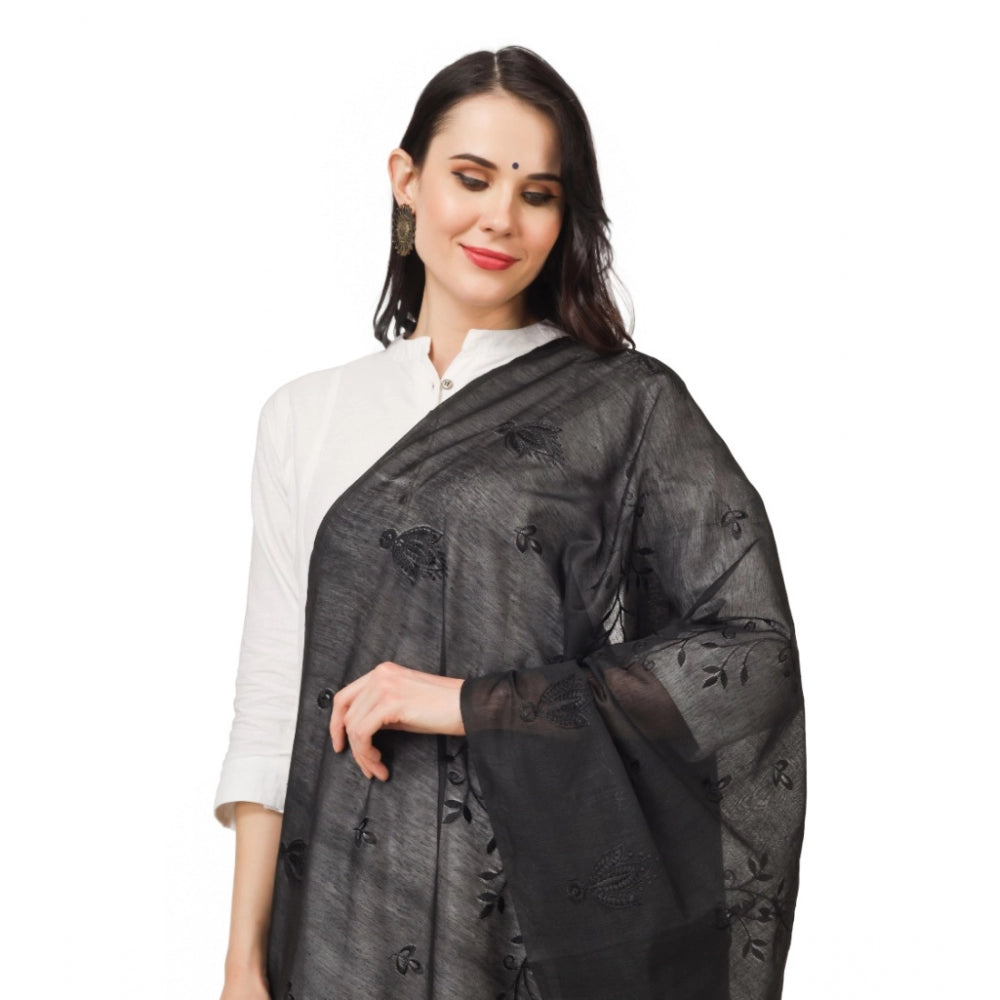 Women's Cotton Embroidered Dupatta (Black, Length: 2.25 to 2.50 Mtr) - GillKart