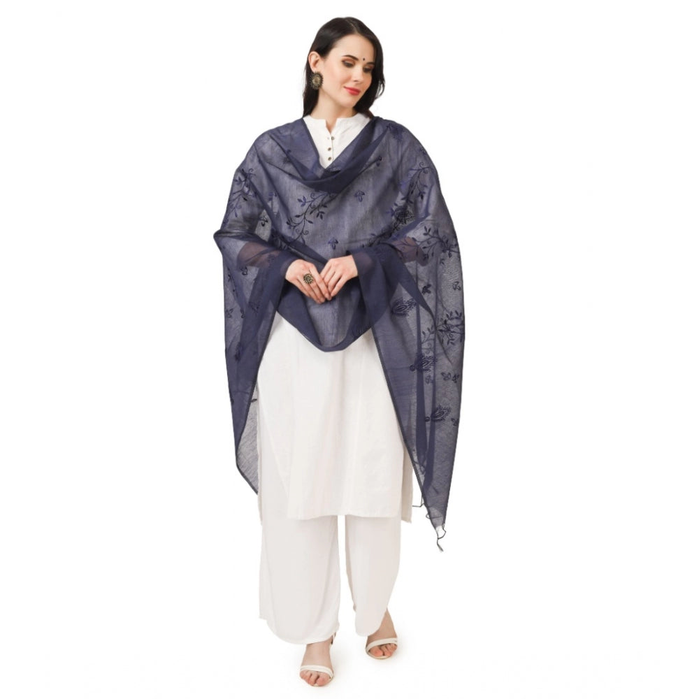 Women's Cotton Embroidered Dupatta (Dark Blue, Length: 2.25 to 2.50 Mtr) - GillKart