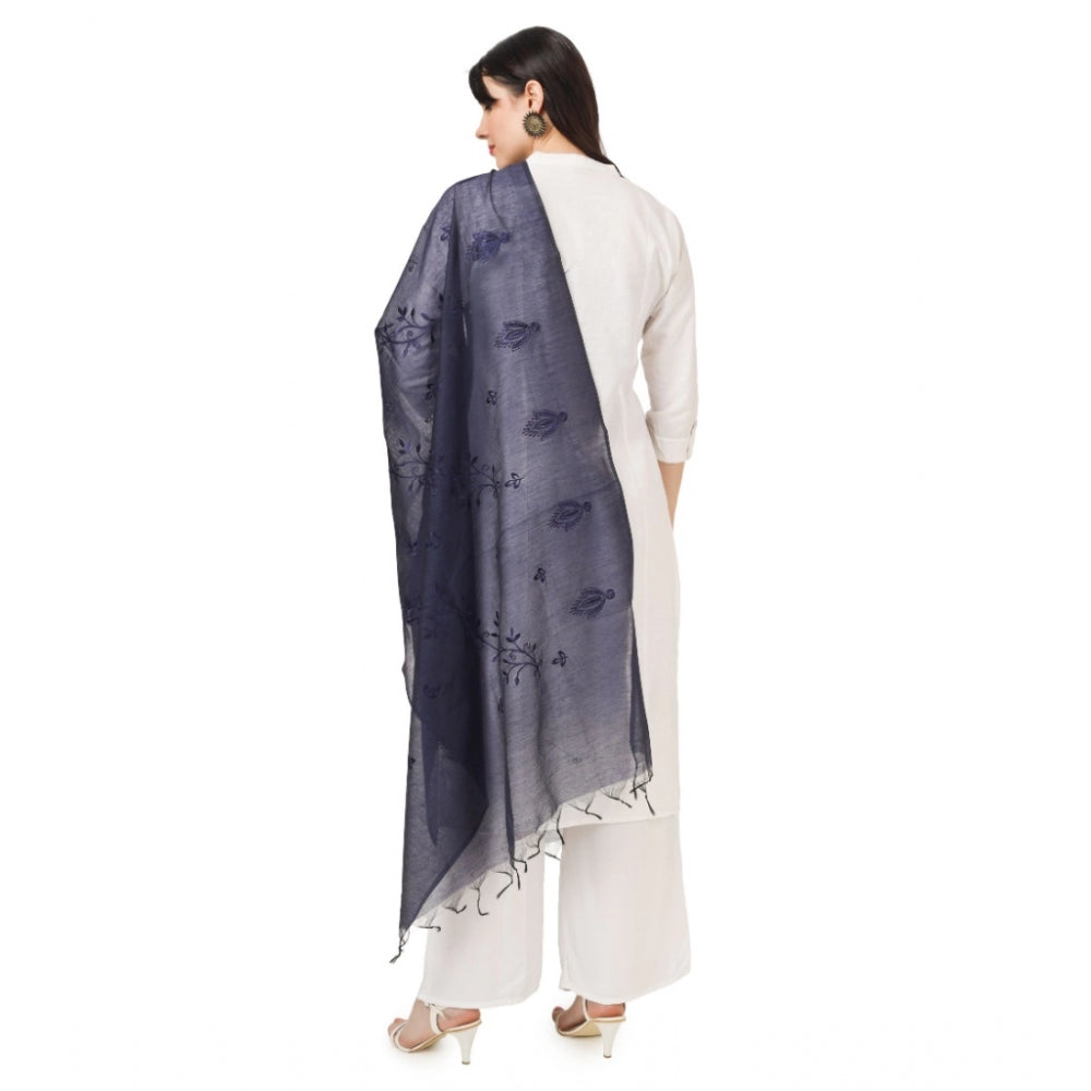 Women's Cotton Embroidered Dupatta (Dark Blue, Length: 2.25 to 2.50 Mtr) - GillKart