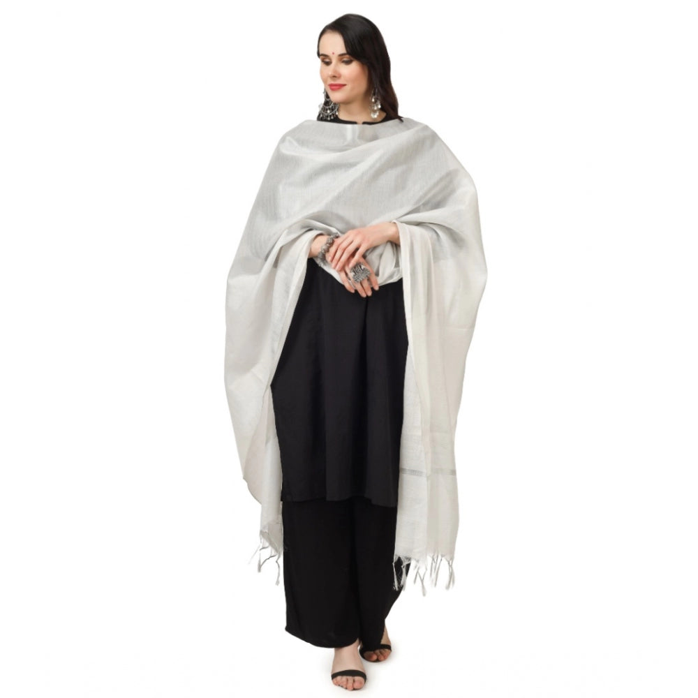 Women's Chanderi Solid Dupatta (White, Length: 2.25 to 2.50 Mtr) - GillKart