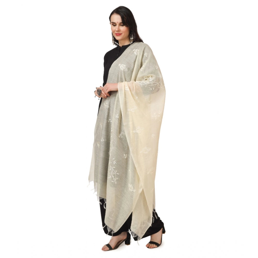 Women's Cotton Embroidered Dupatta (Off-White, Length: 2.25 to 2.50 Mtr) - GillKart