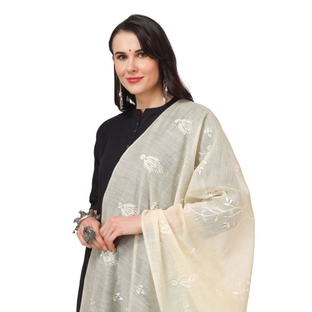 Women's Cotton Embroidered Dupatta (Off-White, Length: 2.25 to 2.50 Mtr) - GillKart