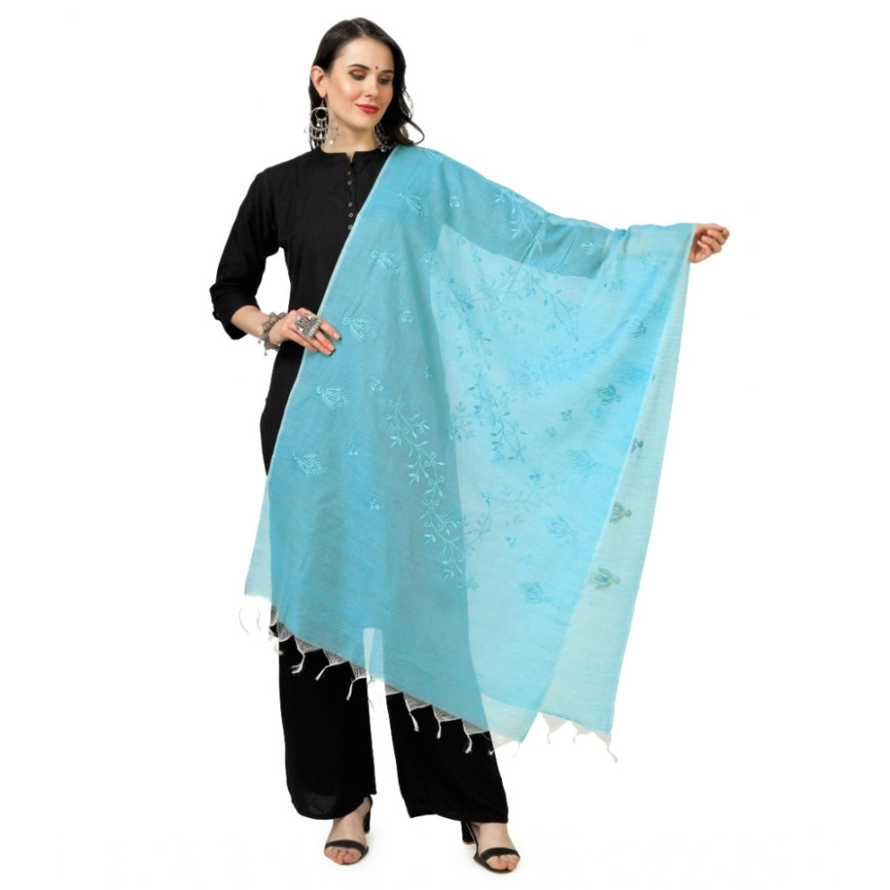 Women's Cotton Embroidered Dupatta (Aqua Blue, Length: 2.25 to 2.50 Mtr) - GillKart