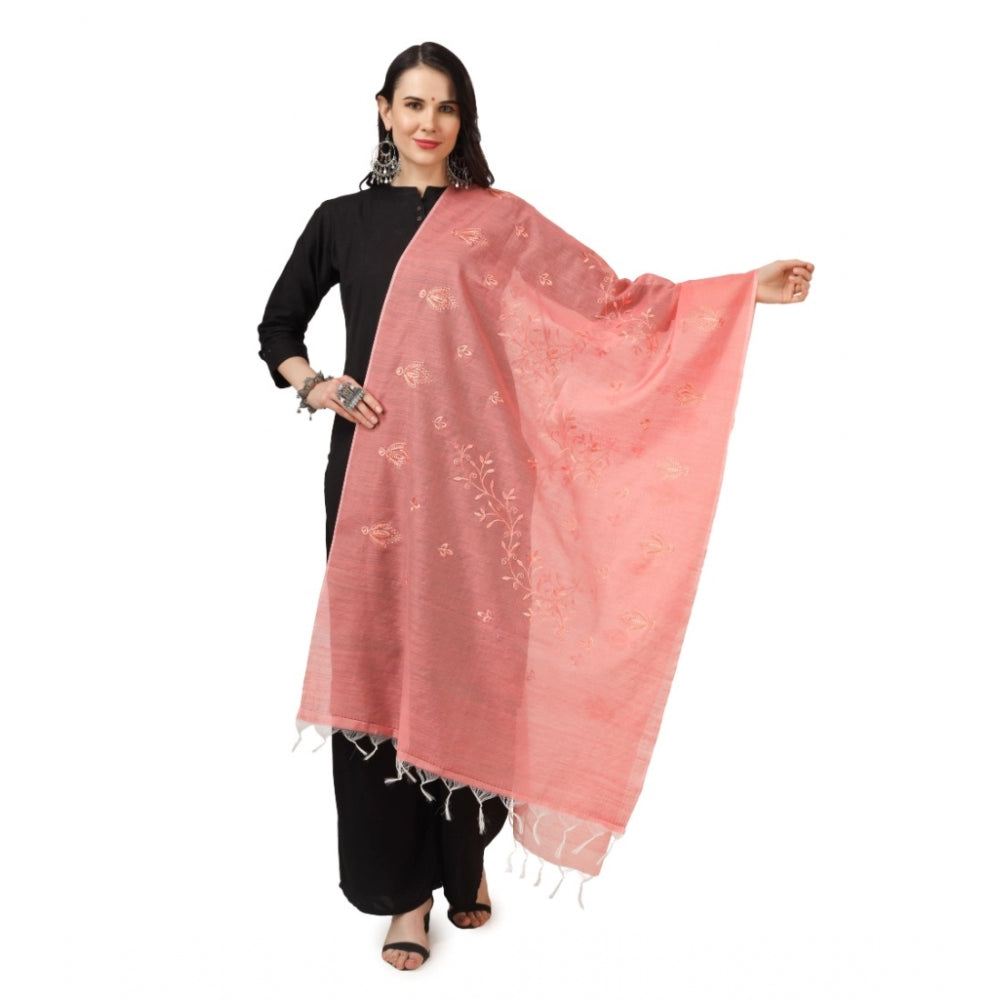 Women's Cotton Embroidered Dupatta (Peach, Length: 2.25 to 2.50 Mtr) - GillKart