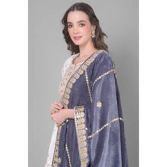 Women's Velvet Gotta Patti Dupatta (Grey, Length: 2.25 to 2.50 Mtr) - GillKart