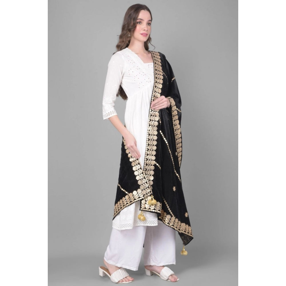 Women's Velvet Gotta Patti Dupatta (Black, Length: 2.25 to 2.50 Mtr) - GillKart