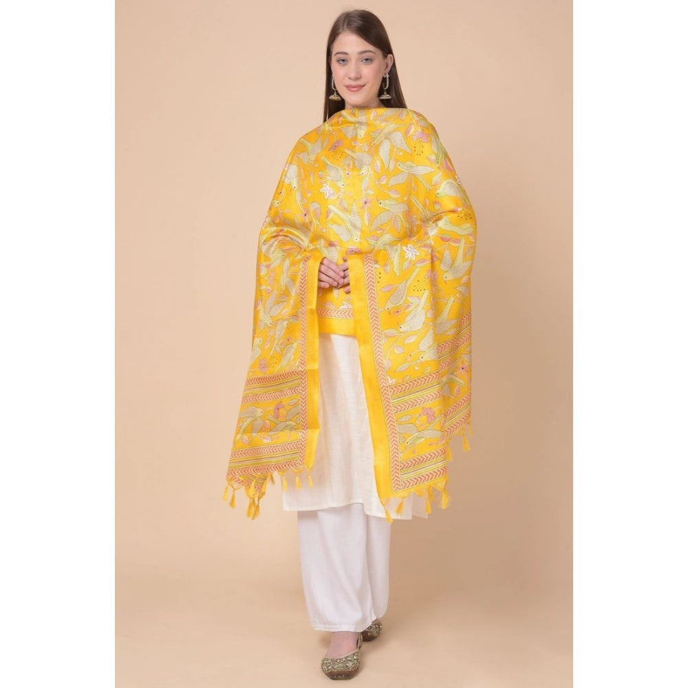 Women's Art Silk Printed Dupatta (Yellow, Length: 2.25 to 2.50 Mtr) - GillKart