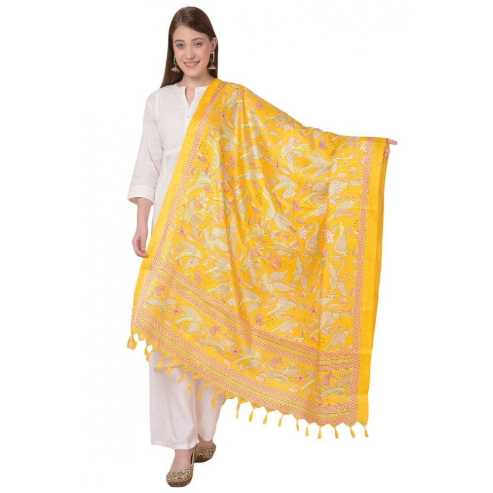 Women's Art Silk Printed Dupatta (Yellow, Length: 2.25 to 2.50 Mtr) - GillKart