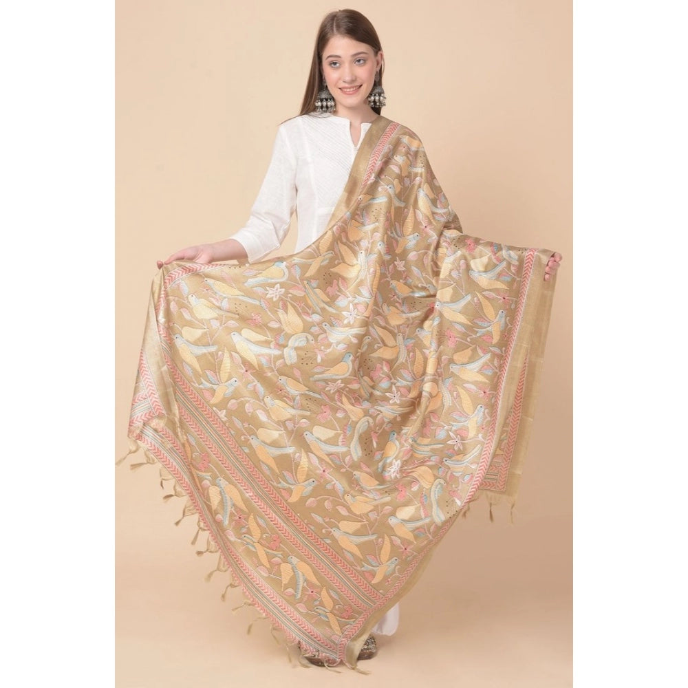 Women's Art Silk Printed Dupatta (Light Brown, Length: 2.25 to 2.50 Mtr) - GillKart