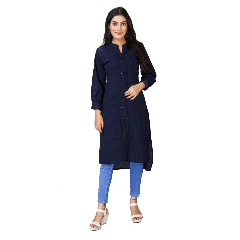 Women's Casual Full Sleeve Viscose Rayon Printed Kurti (Dark Blue) - GillKart