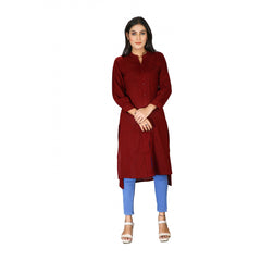 Women's Casual Full Sleeve Viscose Rayon Printed Kurti (Maroon) - GillKart