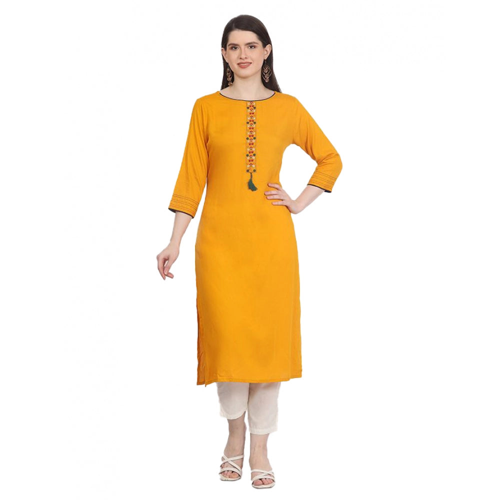 Women's Casual 3/4 Sleeve Viscose Rayon Printed Kurti (Yellow) - GillKart