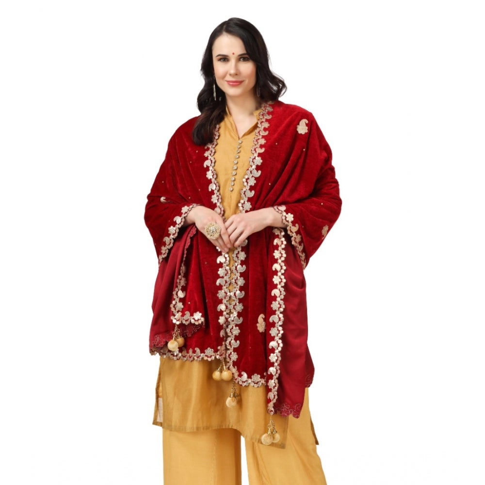 Women's Velvet Gotta Patti Dupatta (Maroon, Length: 2.25 to 2.50 Mtr) - GillKart