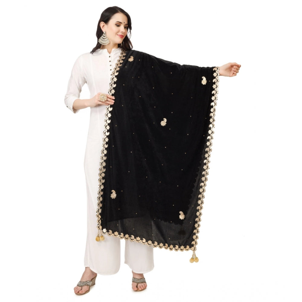 Women's Velvet Gotta Patti Dupatta (Black, Length: 2.25 to 2.50 Mtr) - GillKart