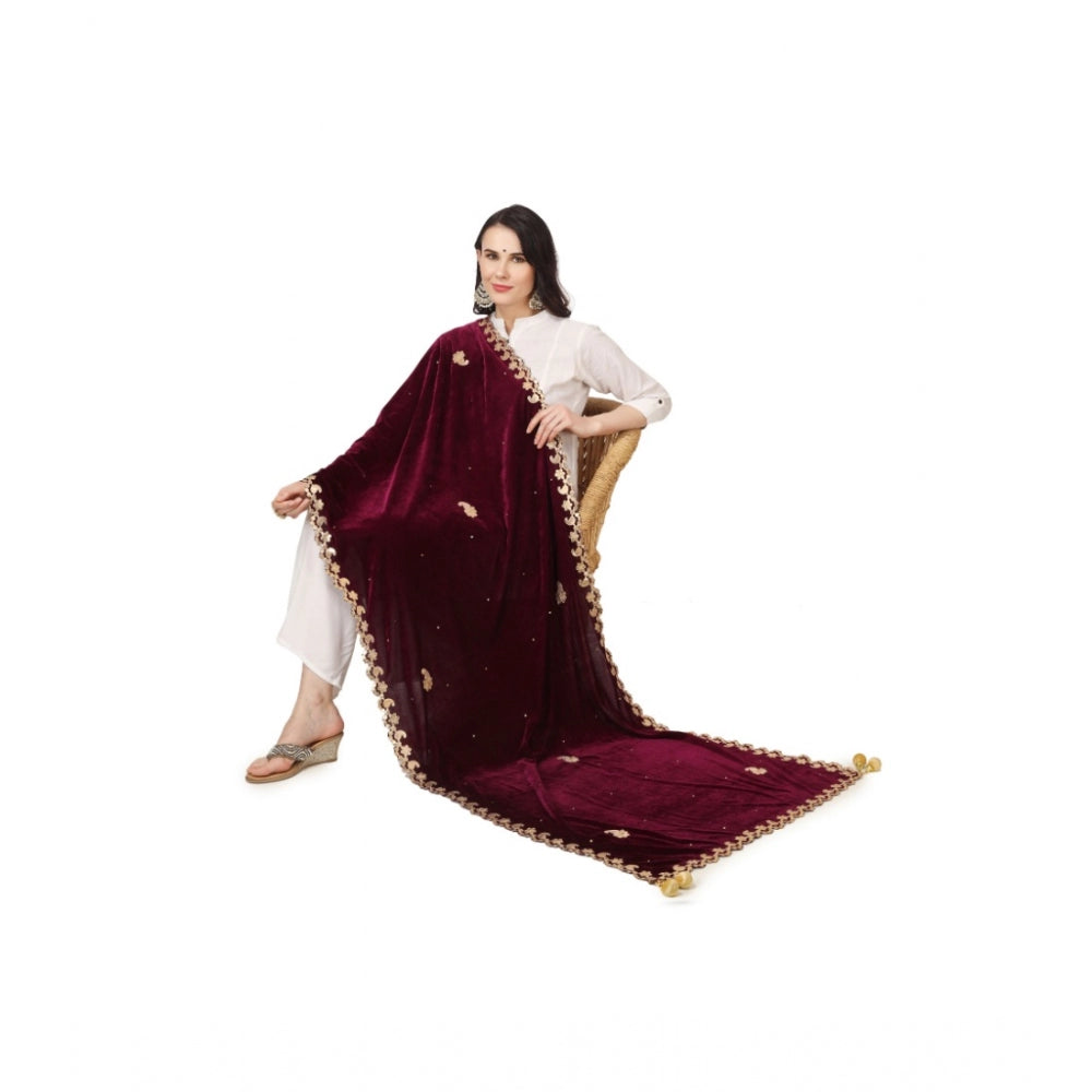 Women's Velvet Gotta Patti Dupatta (Purple, Length: 2.25 to 2.50 Mtr) - GillKart