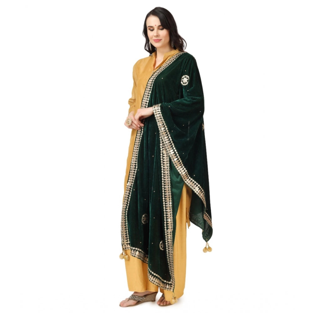 Women's Velvet Gotta Patti Dupatta (Green, Length: 2.25 to 2.50 Mtr) - GillKart