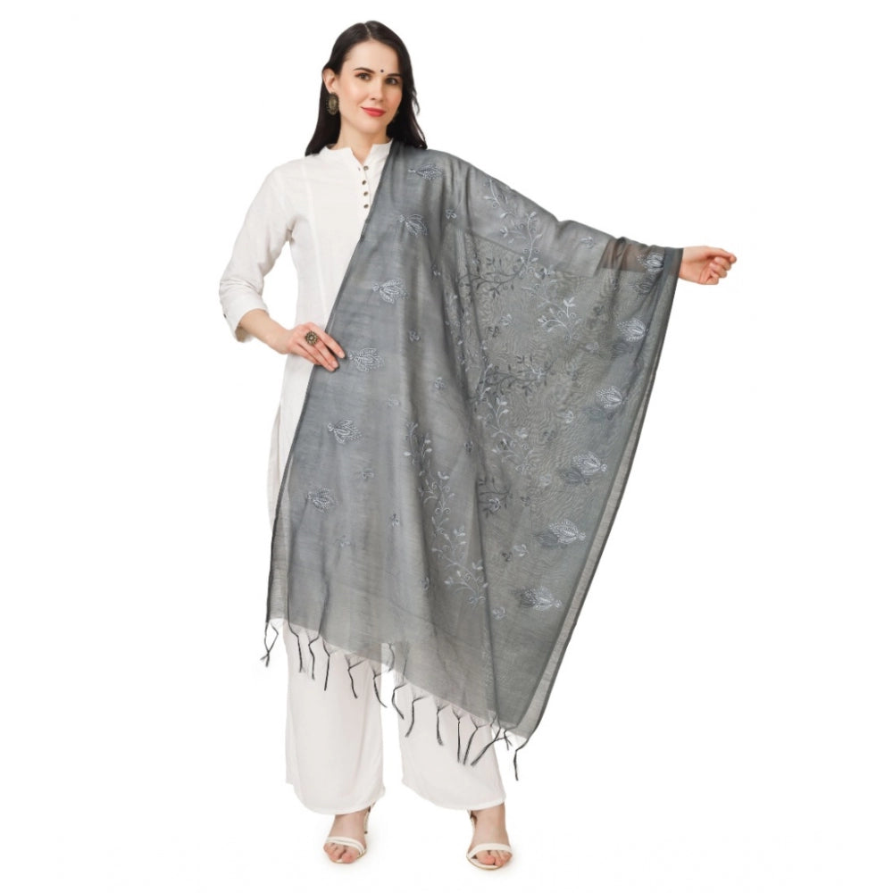 Women's Cotton Embroidered Dupatta (Grey, Length: 2.25 to 2.50 Mtr) - GillKart