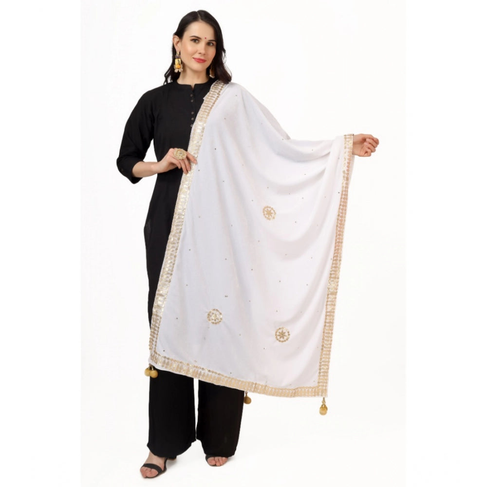 Women's Velvet Gotta Patti Dupatta (White, Length: 2.25 to 2.50 Mtr) - GillKart