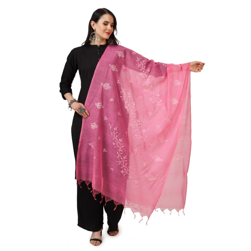 Women's Cotton Embroidered Dupatta (Pink, Length: 2.25 to 2.50 Mtr) - GillKart