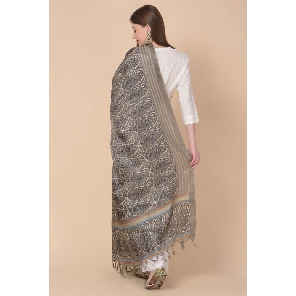 Women's Art Silk Printed Dupatta (Grey, Length: 2.25 to 2.50 Mtr) - GillKart