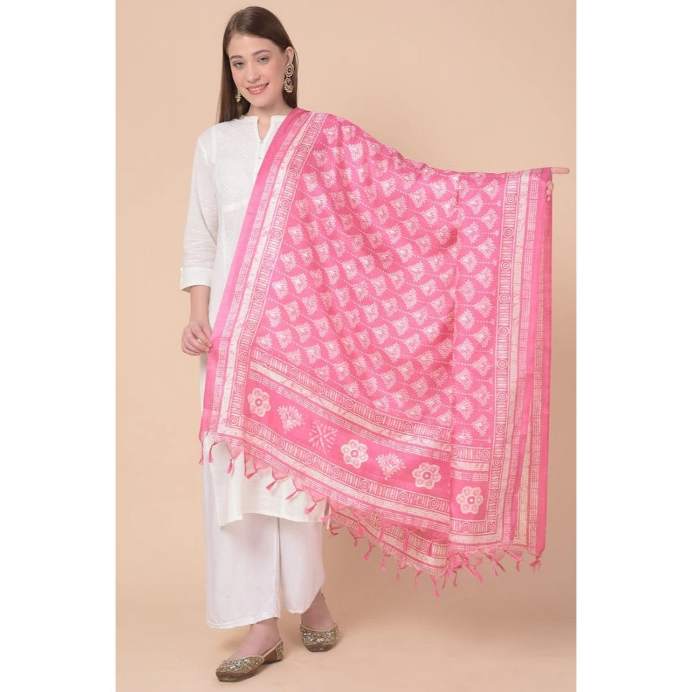 Women's Art Silk Printed Dupatta (Pink, Length: 2.25 to 2.50 Mtr) - GillKart