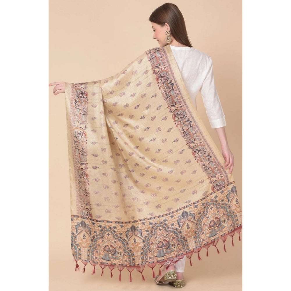 Women's Art Silk Printed Dupatta (Gold, Length: 2.25 to 2.50 Mtr) - GillKart