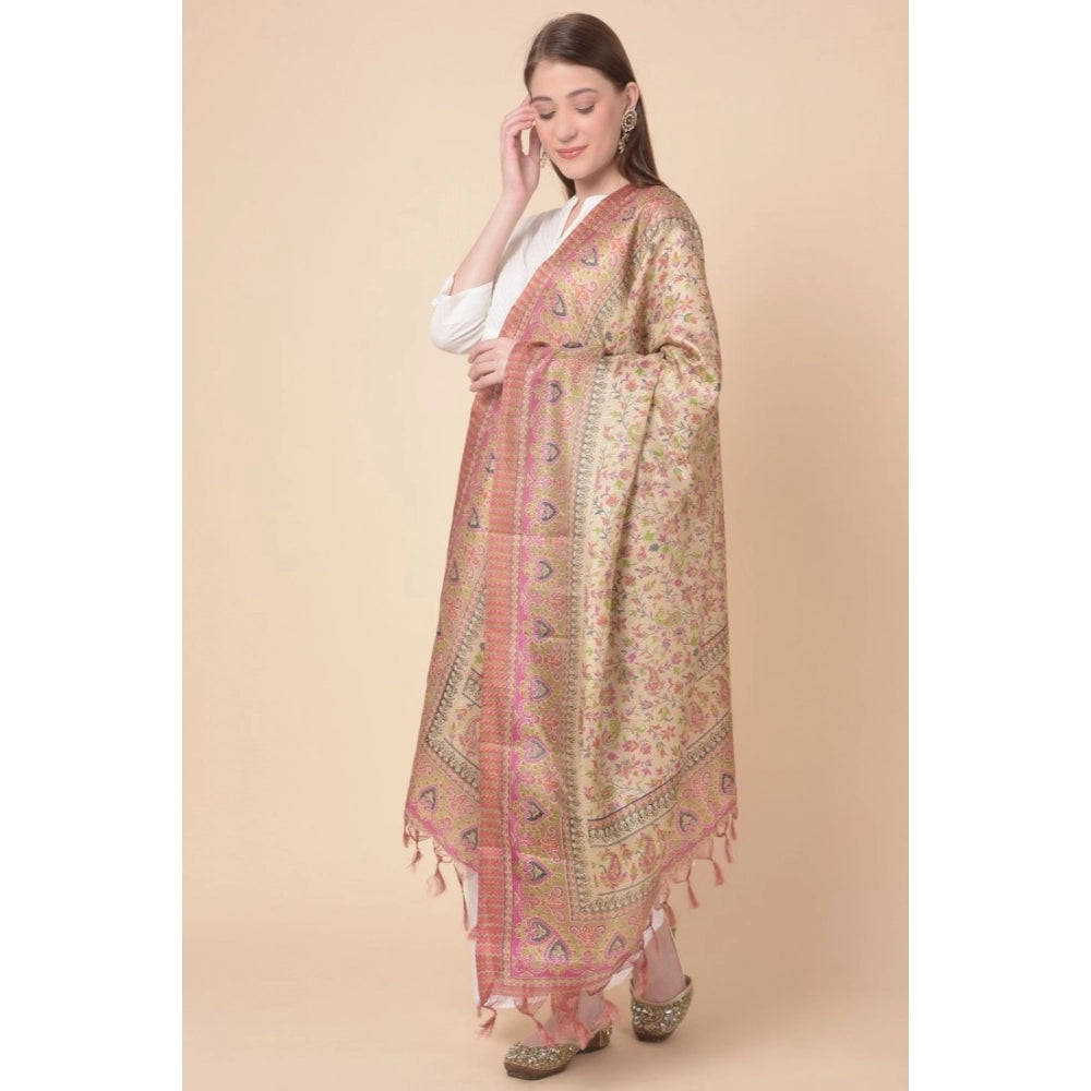 Women's Art Silk Printed Dupatta (Pink, Length: 2.25 to 2.50 Mtr) - GillKart