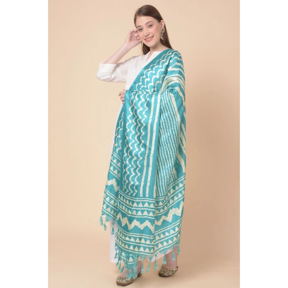 Women's Art Silk Printed Dupatta (Turquoise, Length: 2.25 to 2.50 Mtr) - GillKart