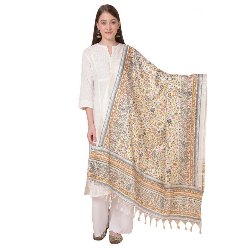 Women's Art Silk Printed Dupatta (White, Length: 2.25 to 2.50 Mtr) - GillKart