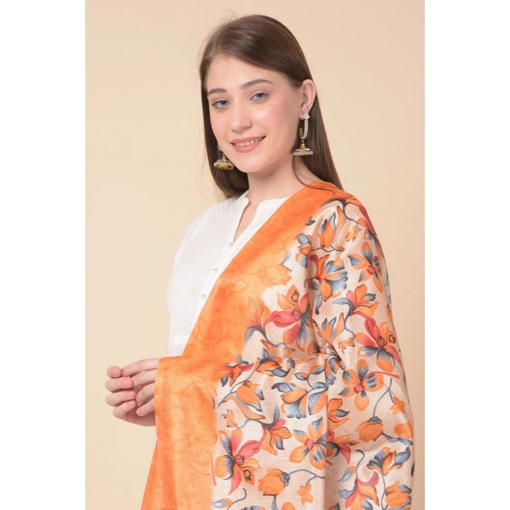 Women's Art Silk Printed Dupatta (Orange, Length: 2.25 to 2.50 Mtr) - GillKart